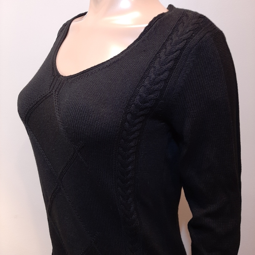 Haggar Cable Knit Scoop Neck Fitted Tunic Sweater Womens Size Small Black - Picture 5 of 10